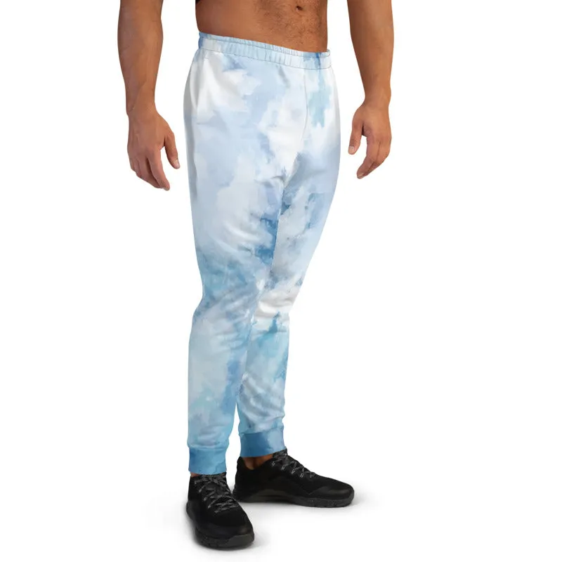 Sky Blue Abstract Men's Joggers, Best Premium Slim Fit Sweatpants For Men-Made in EU/MX