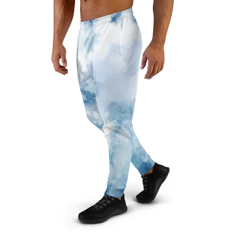 Sky Blue Abstract Men's Joggers, Best Premium Slim Fit Sweatpants For Men-Made in EU/MX