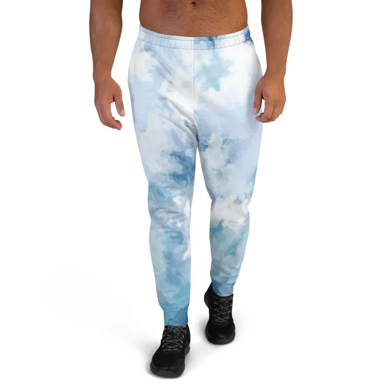 Sky Blue Abstract Men's Joggers, Best Premium Slim Fit Sweatpants For Men-Made in EU/MX