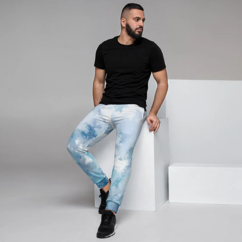 Sky Blue Abstract Men's Joggers, Best Premium Slim Fit Sweatpants For Men-Made in EU/MX