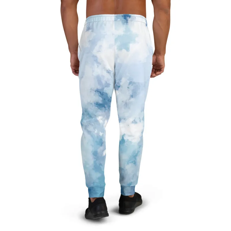 Sky Blue Abstract Men's Joggers, Best Premium Slim Fit Sweatpants For Men-Made in EU/MX