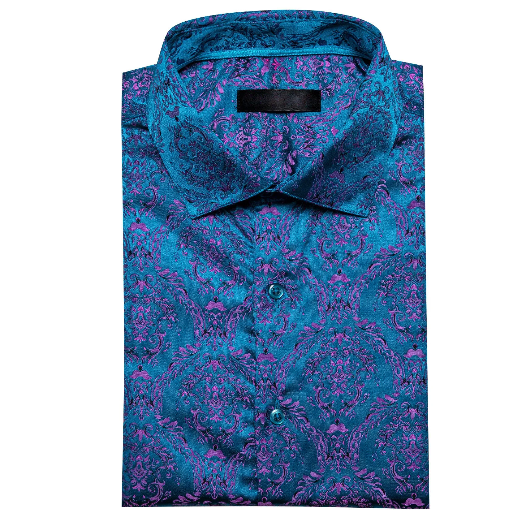 Sky Blue Pink Paisley Silk Men's Long Sleeve Shirt