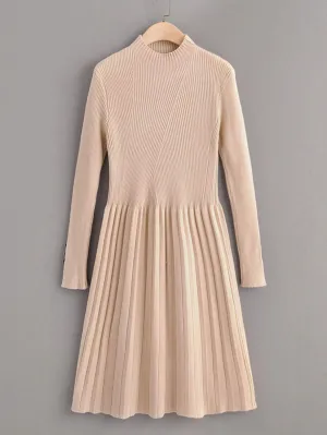 Solid Pleated Hem Jumper Dress