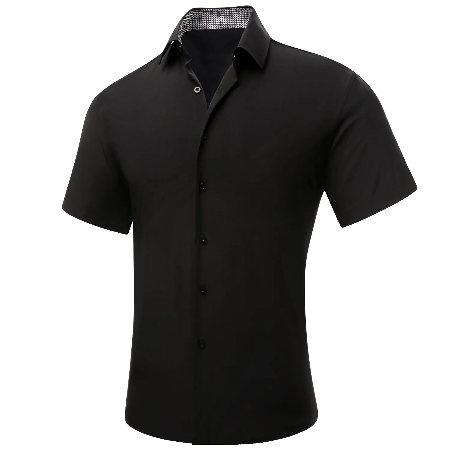 Splicing Style Black with Silver Geometric Silk Men's Short Sleeve Shirt