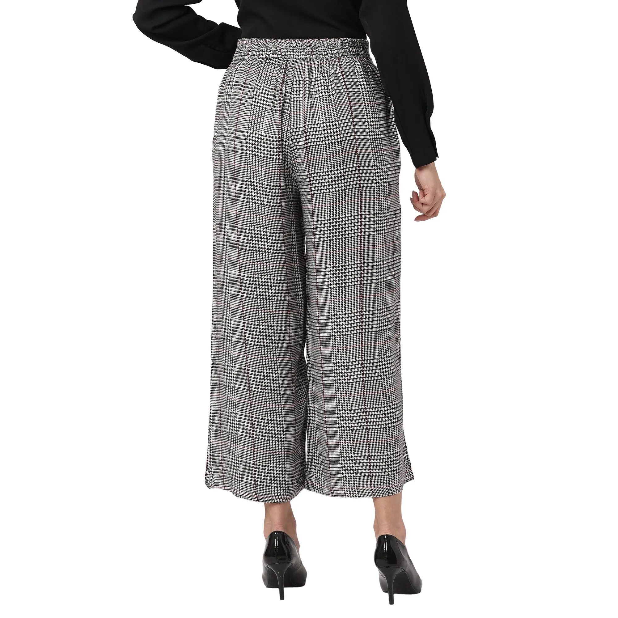 Stylish High Waist Grey Checkered Trousers for Women