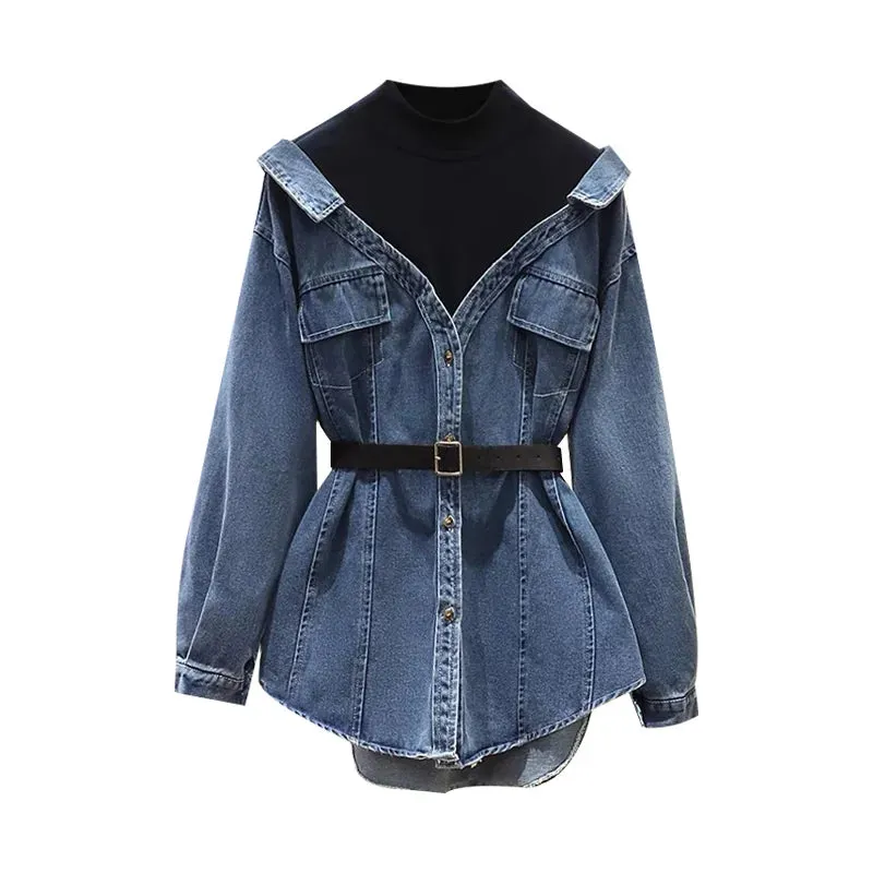 Stylish Women's Retro Double Denim Coat - Relaxed Fit