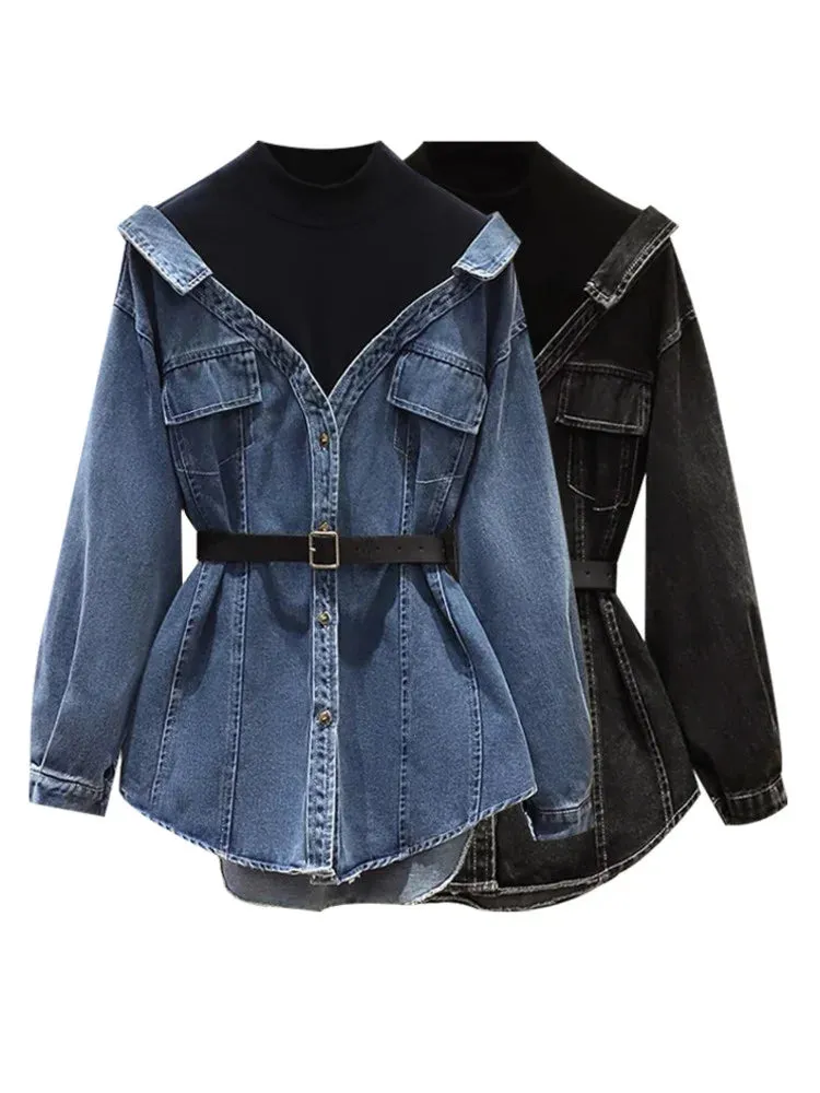 Stylish Women's Retro Double Denim Coat - Relaxed Fit