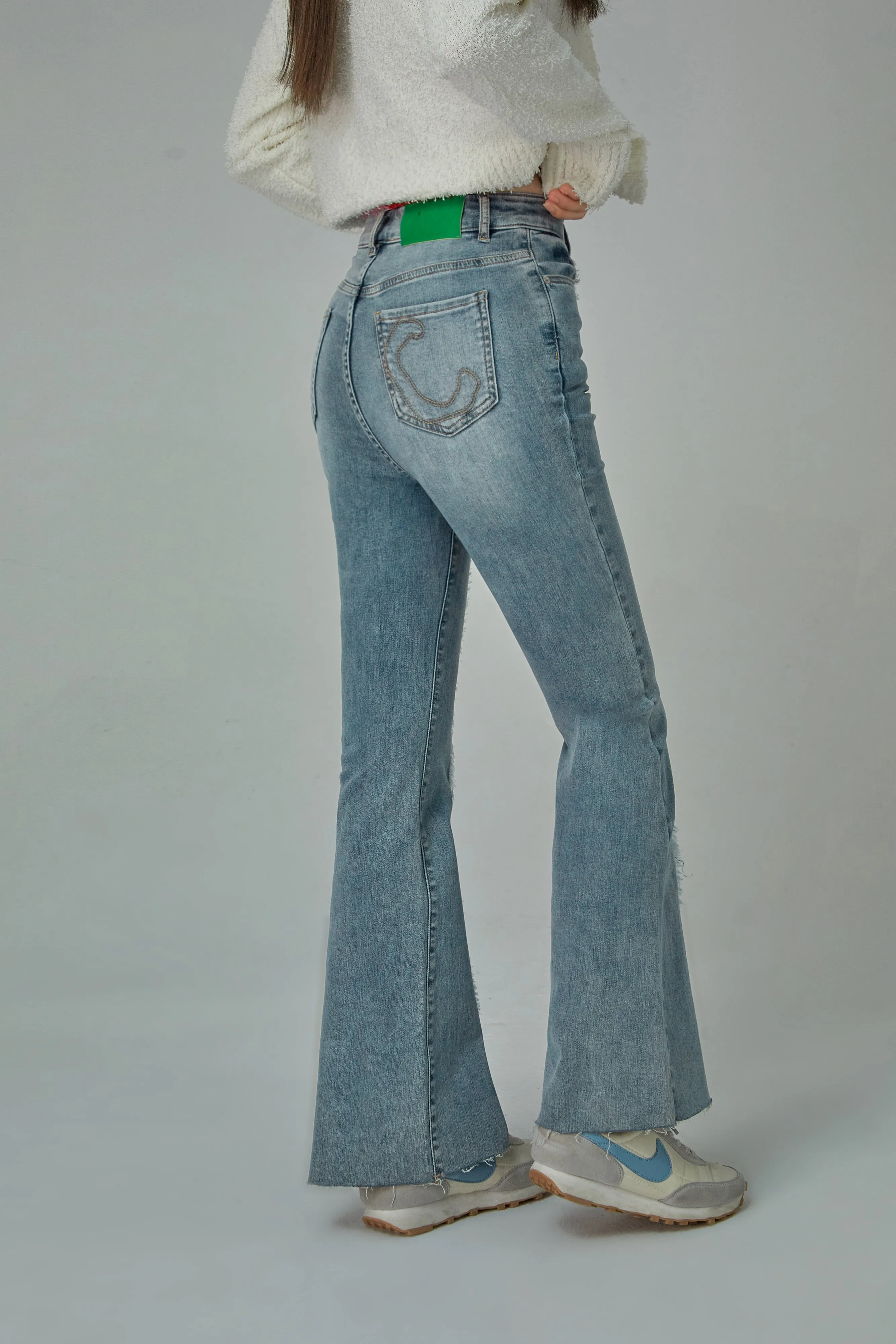 Sunshine High Waist Bootcut Washed Denim Pants