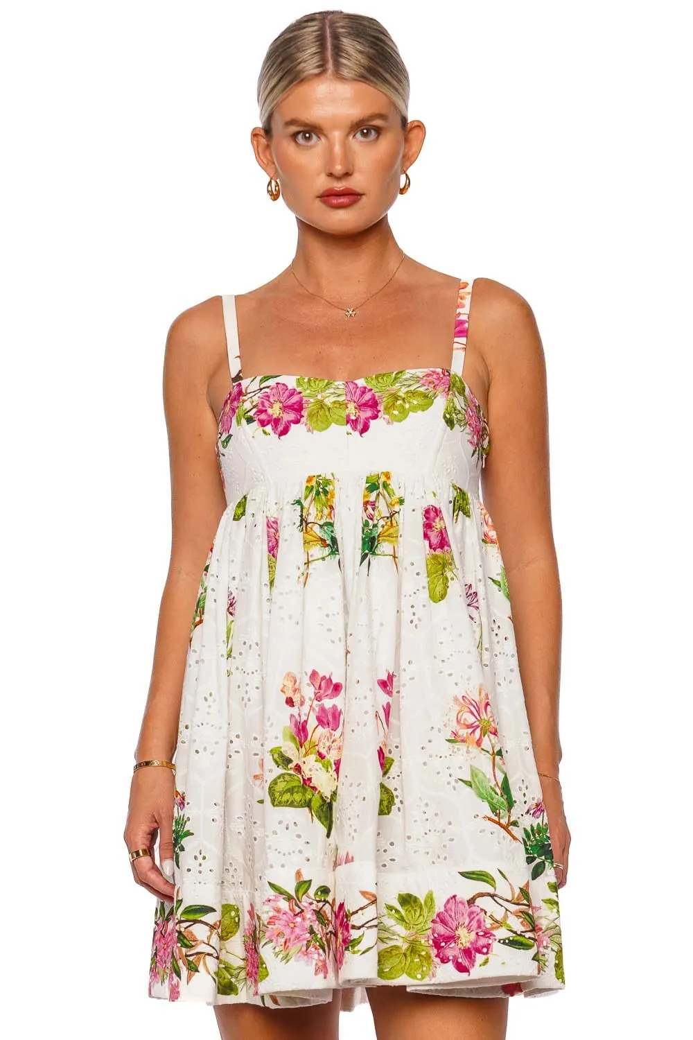 Taha White Floral Eyelet Mini Dress