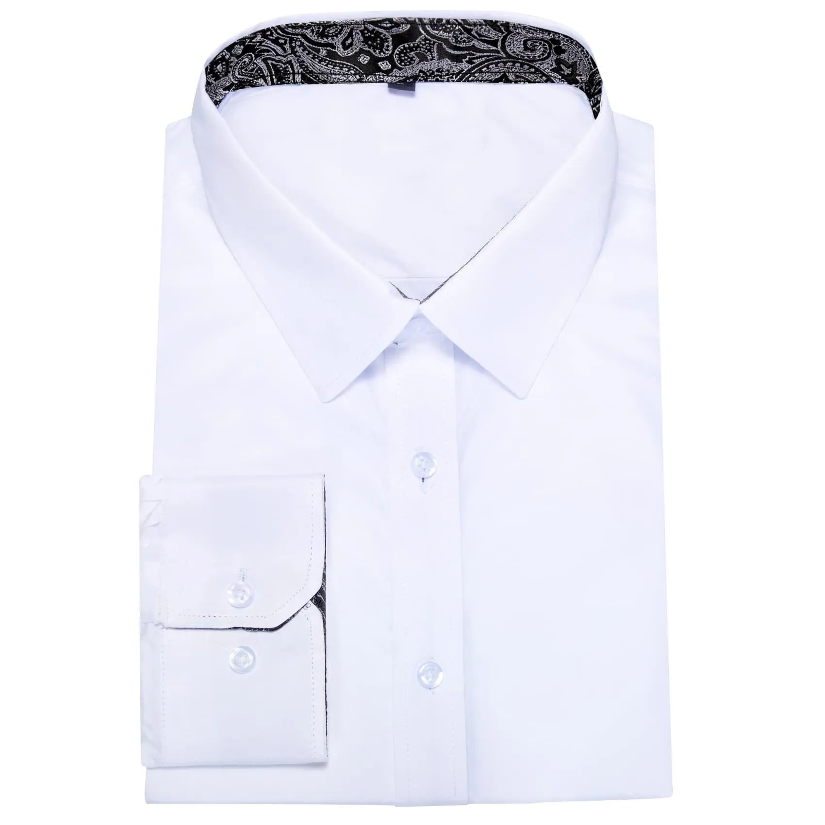 Ties2you Business Shirts White Solid Splicing Black Paisley Button Up Long Sleeve Shirts for Men