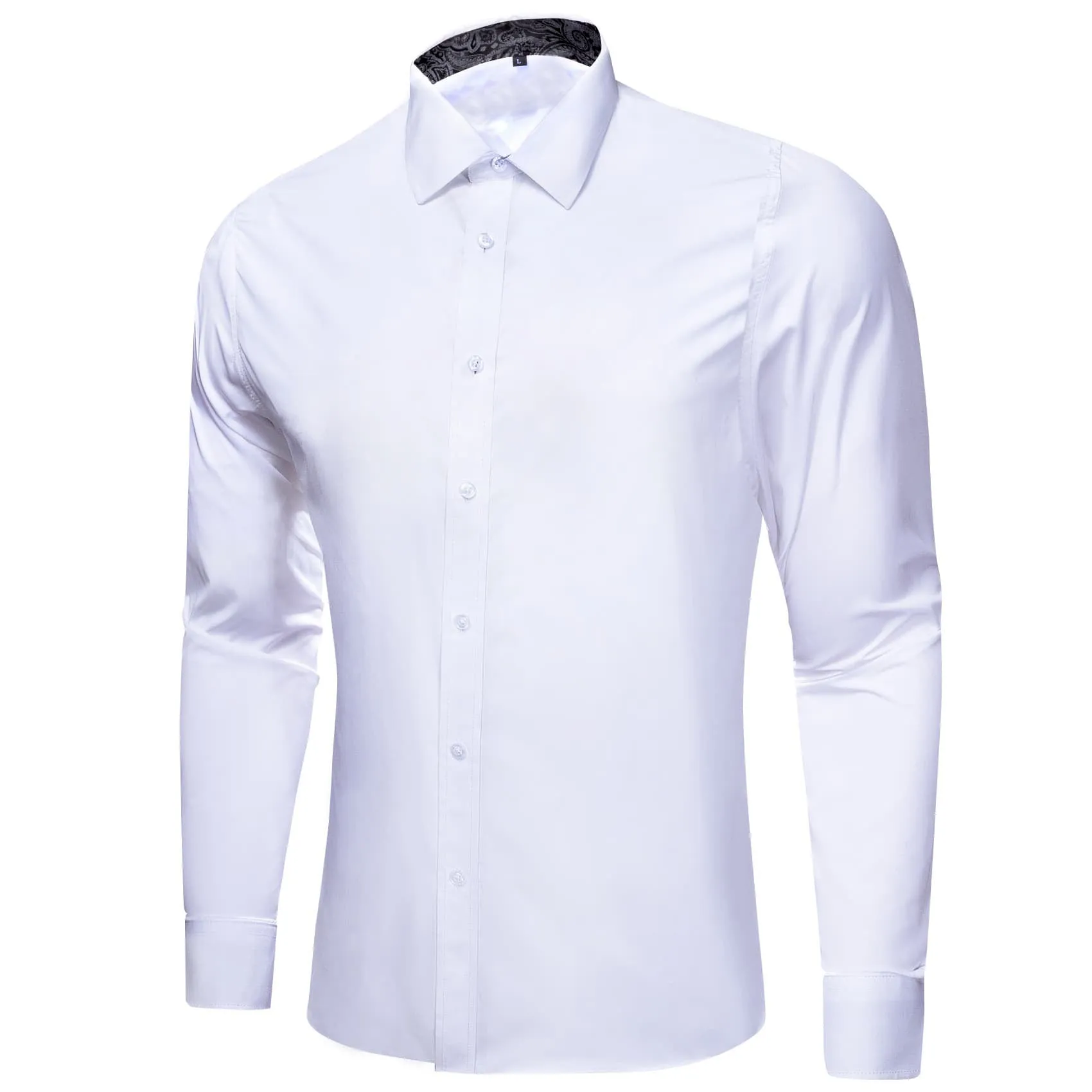 Ties2you Business Shirts White Solid Splicing Black Paisley Button Up Long Sleeve Shirts for Men