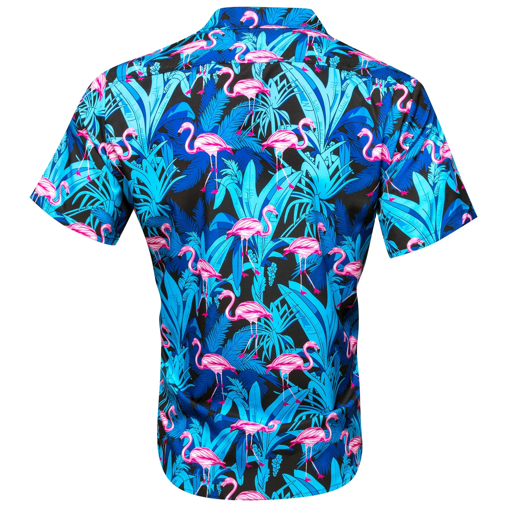 Ties2you Button Down Shirt Blue Pink Flamingo Novelty Men's Short Sleeve Summer Shirt