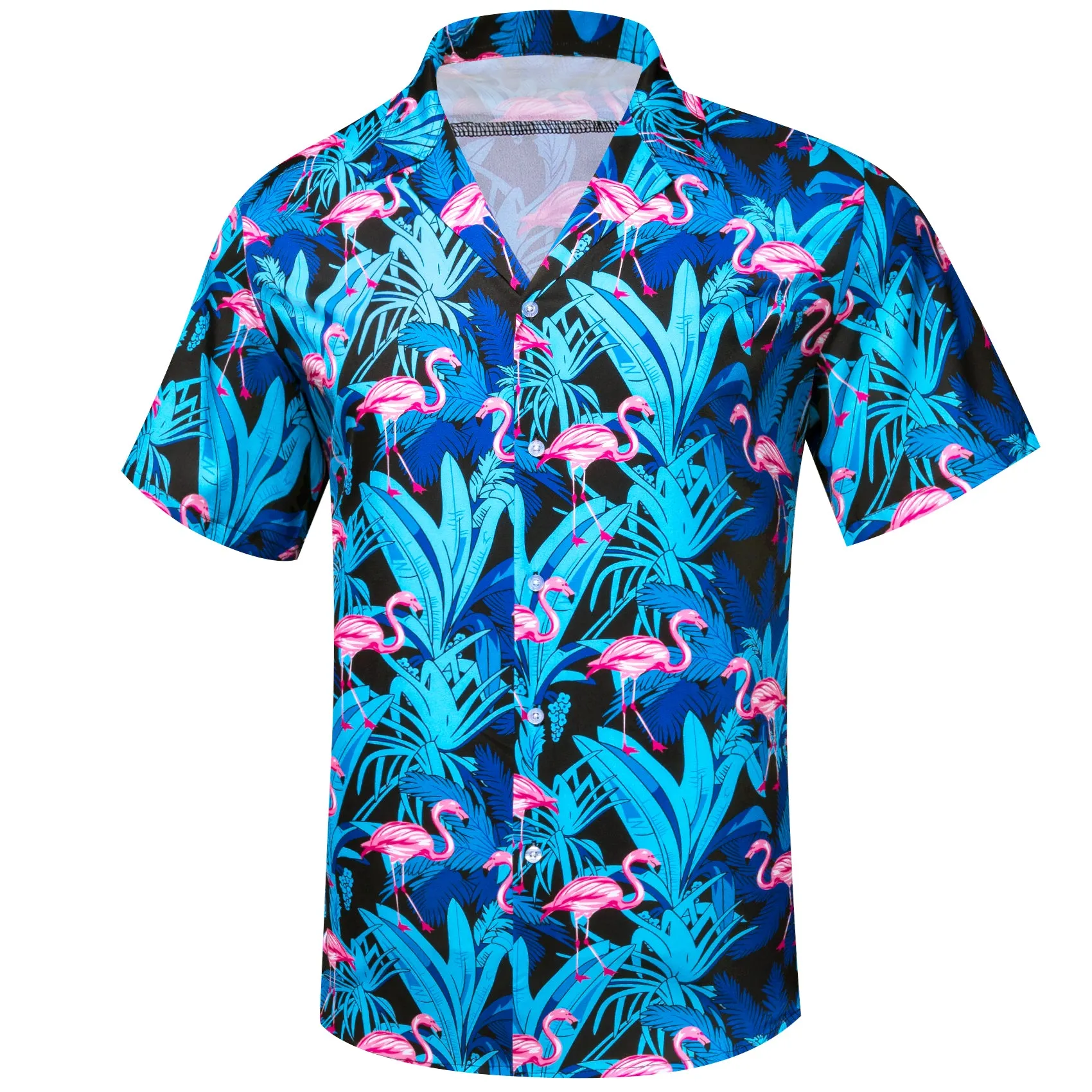 Ties2you Button Down Shirt Blue Pink Flamingo Novelty Men's Short Sleeve Summer Shirt