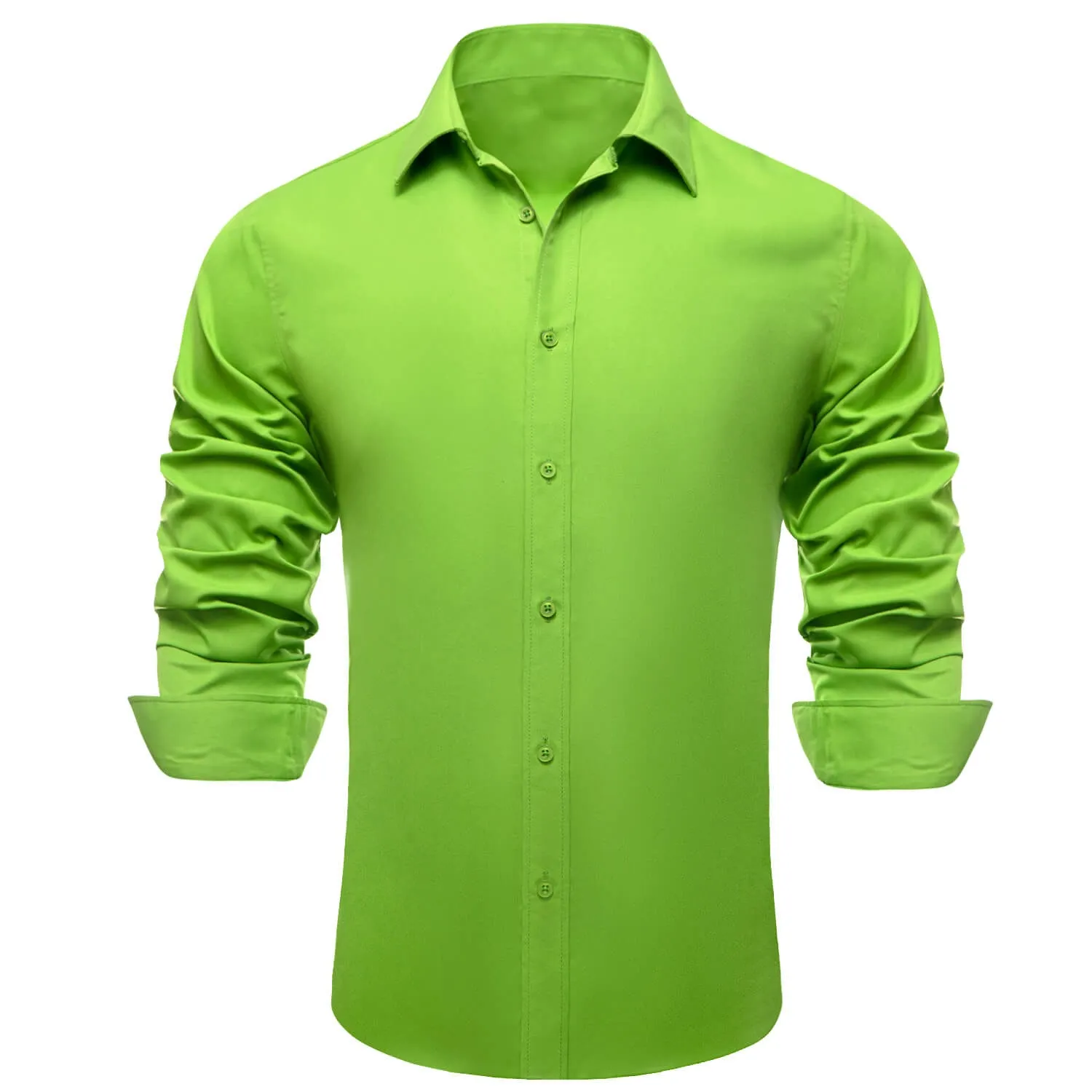 Ties2you Button Down Shirt Lime Green Solid Silk Men's Long Sleeve Shirt