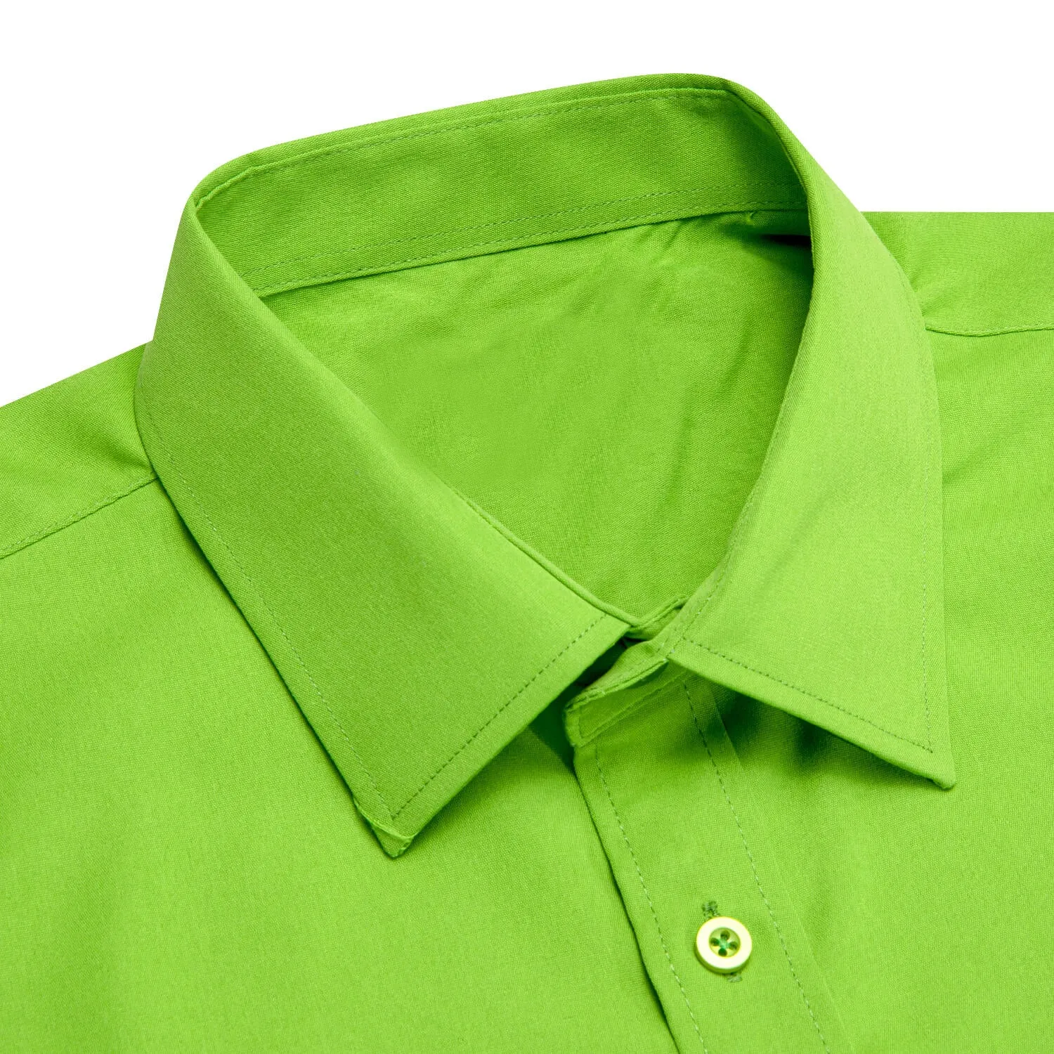 Ties2you Button Down Shirt Lime Green Solid Silk Men's Long Sleeve Shirt