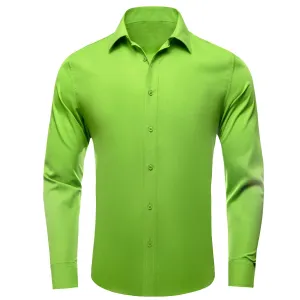 Ties2you Button Down Shirt Lime Green Solid Silk Men's Long Sleeve Shirt