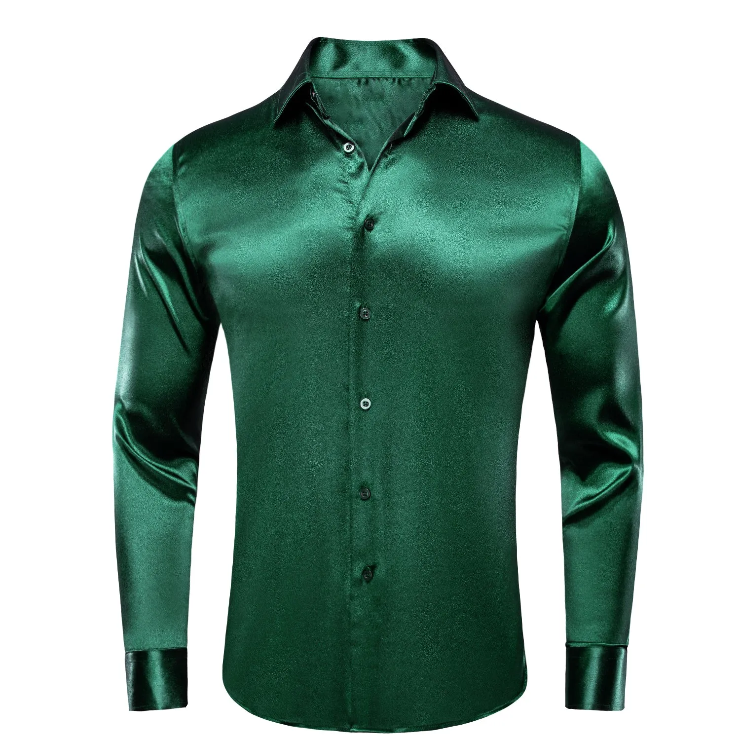 Ties2you Button Down Shirt Shiny Dark Green Solid Silk Men's Long Sleeve Shirt