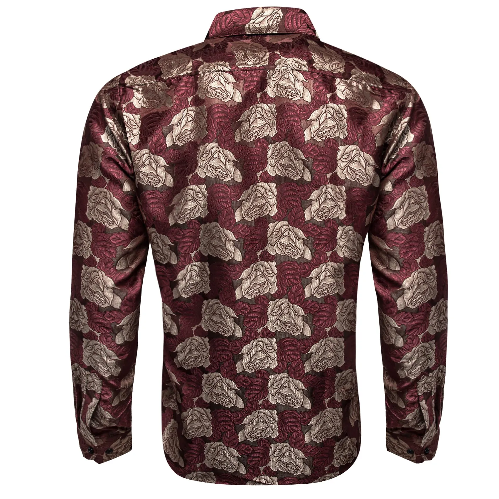 Ties2you Casual Shirt Deep Red Brown Rose Floral Long Sleeve Button Up Shirts for Men