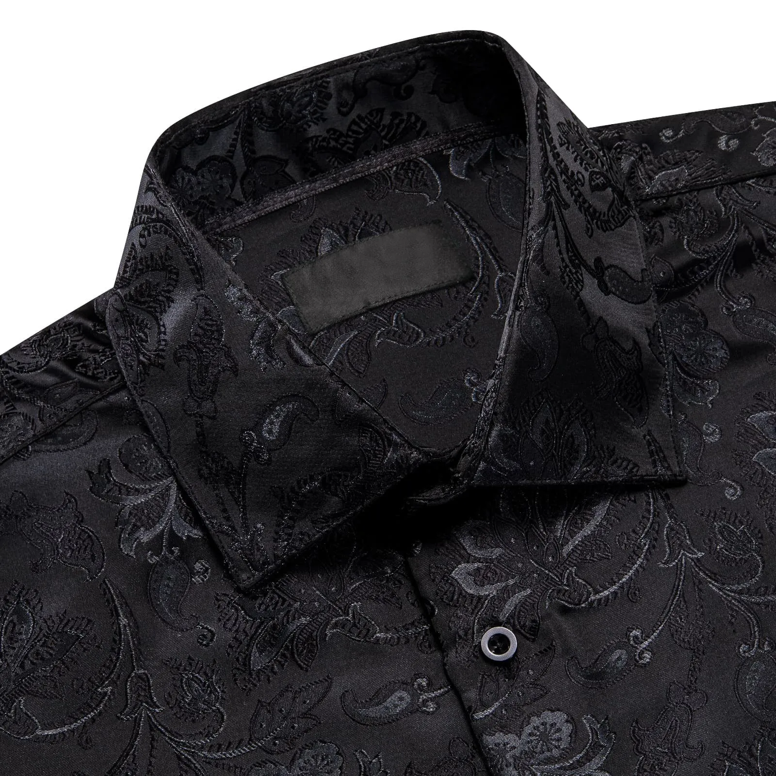 Ties2you Collared Shirt Onyx Black Floral Silk Long Sleeve Tuxedo Button Up Mens Shirts