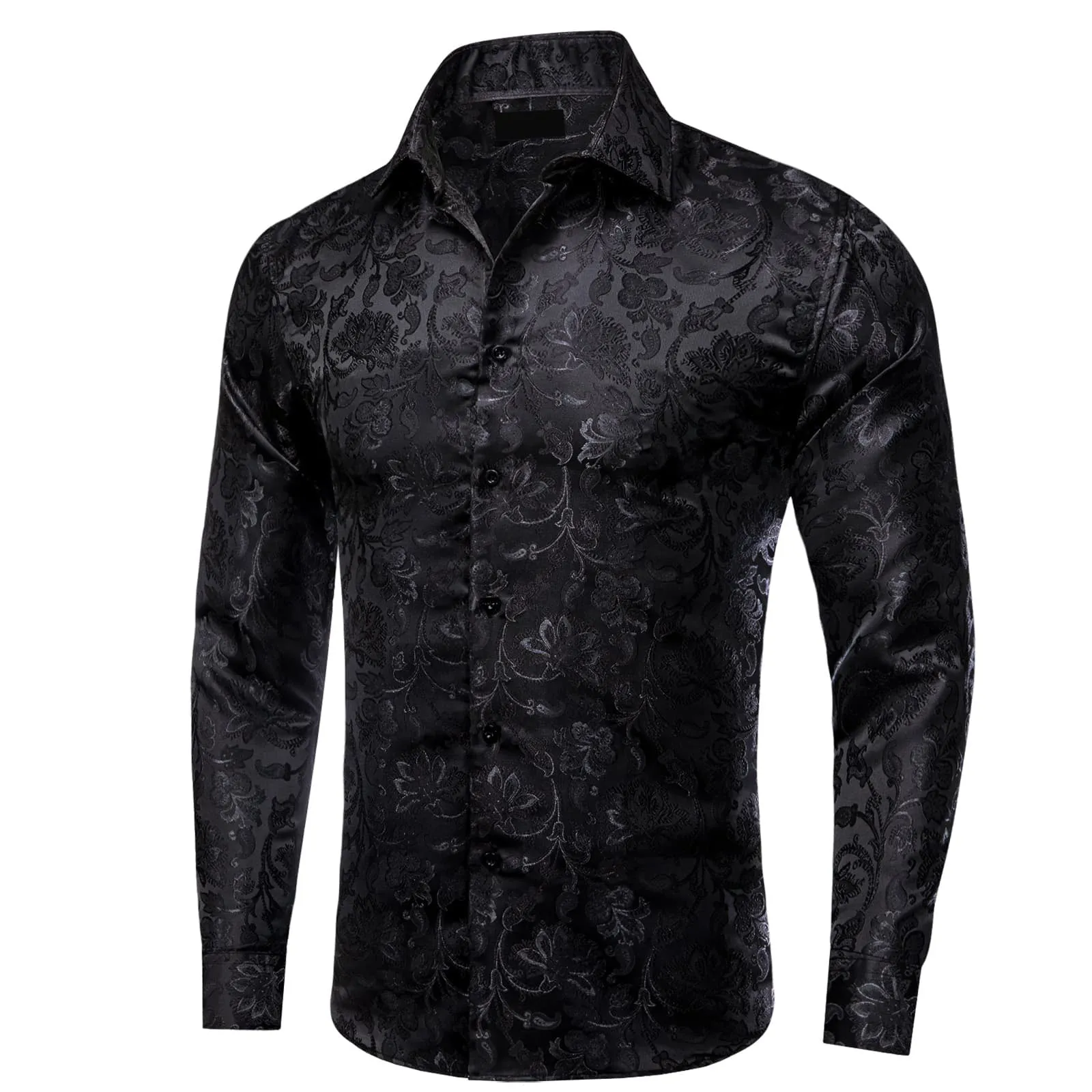 Ties2you Collared Shirt Onyx Black Floral Silk Long Sleeve Tuxedo Button Up Mens Shirts