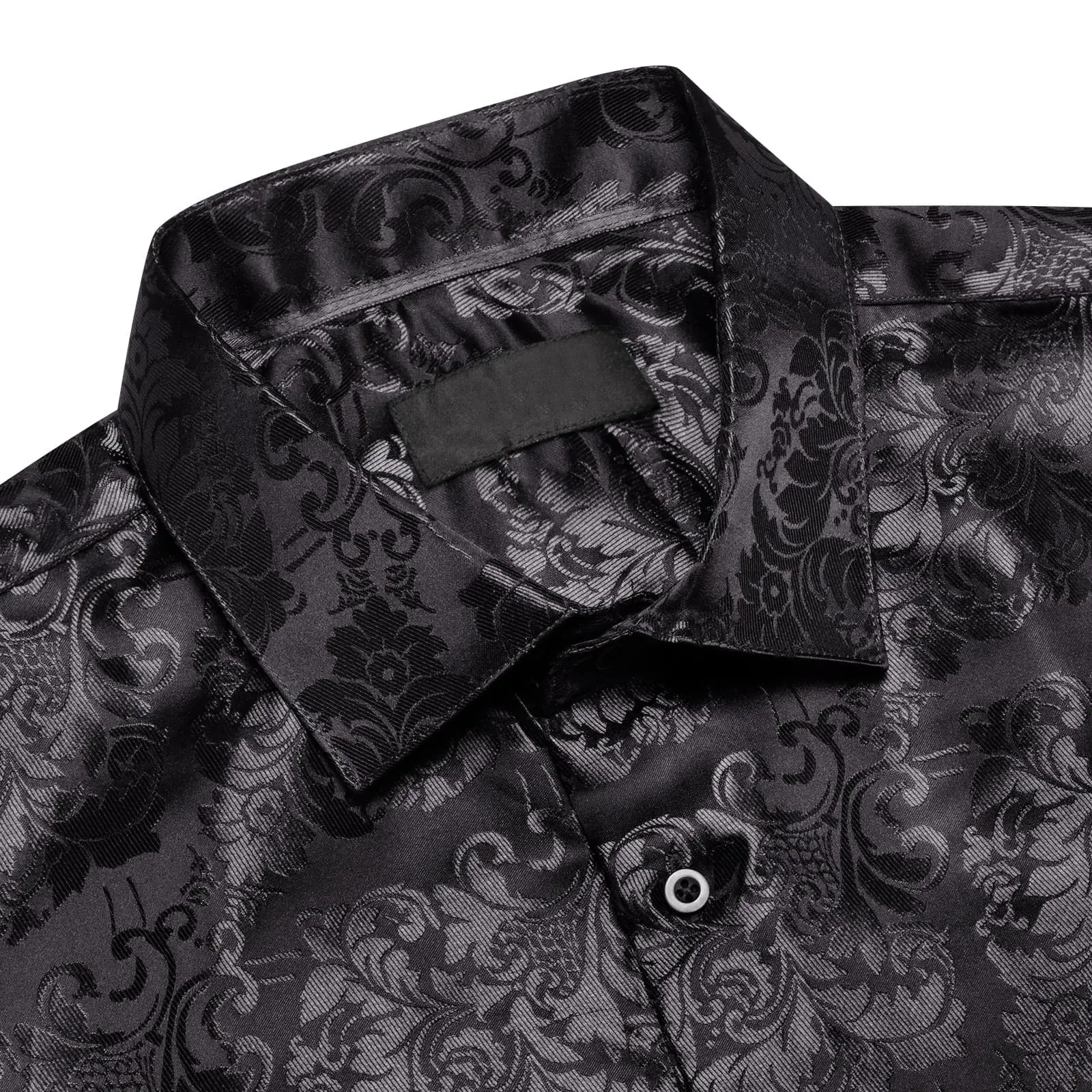 Ties2you Dress Shirt Black Floral Button Up Silk Long Sleeve Shirt for Men