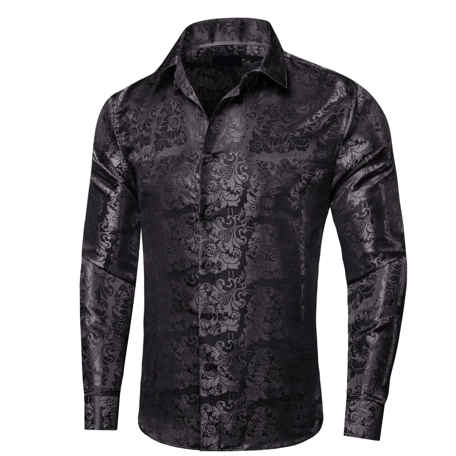 Ties2you Dress Shirt Black Floral Button Up Silk Long Sleeve Shirt for Men