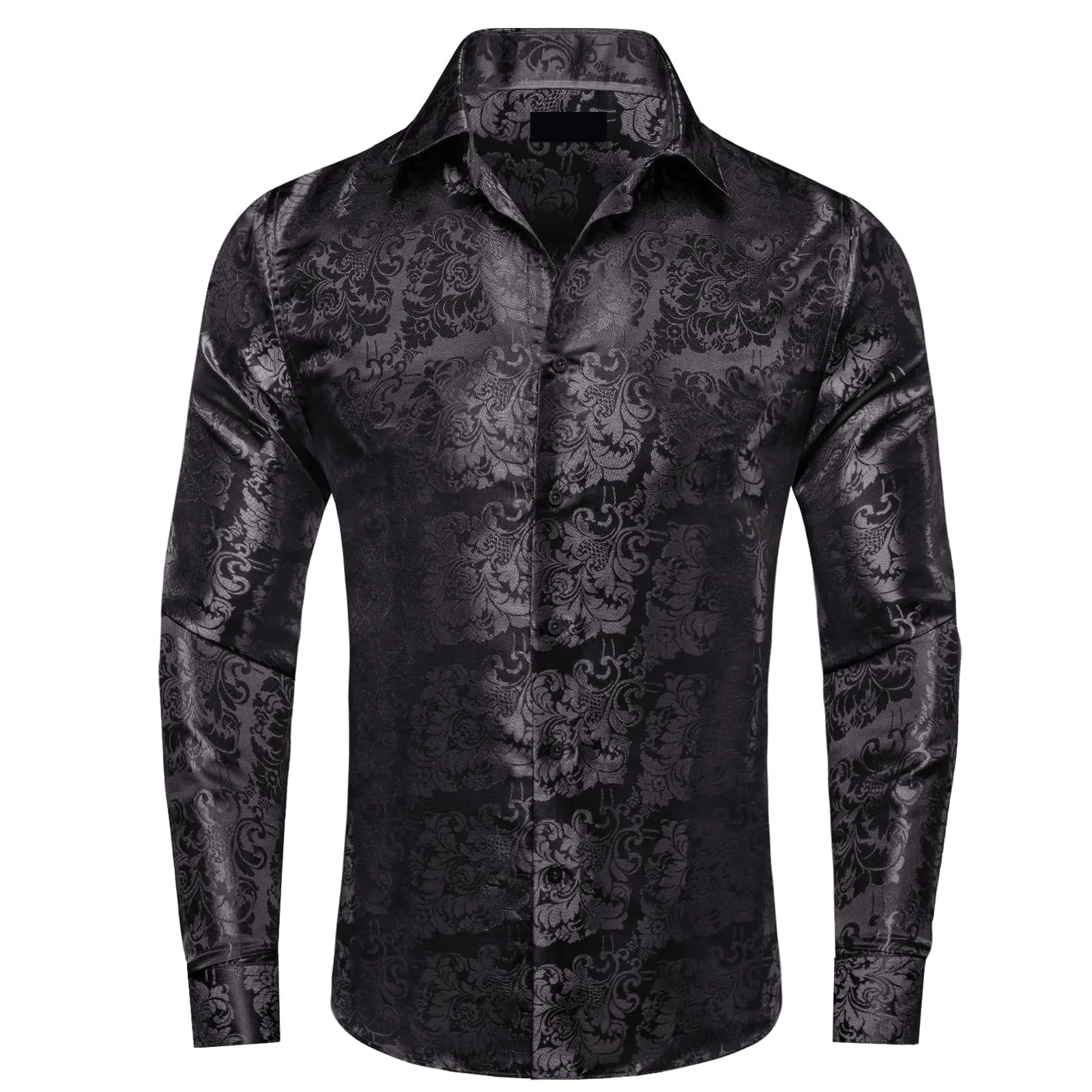 Ties2you Dress Shirt Black Floral Button Up Silk Long Sleeve Shirt for Men