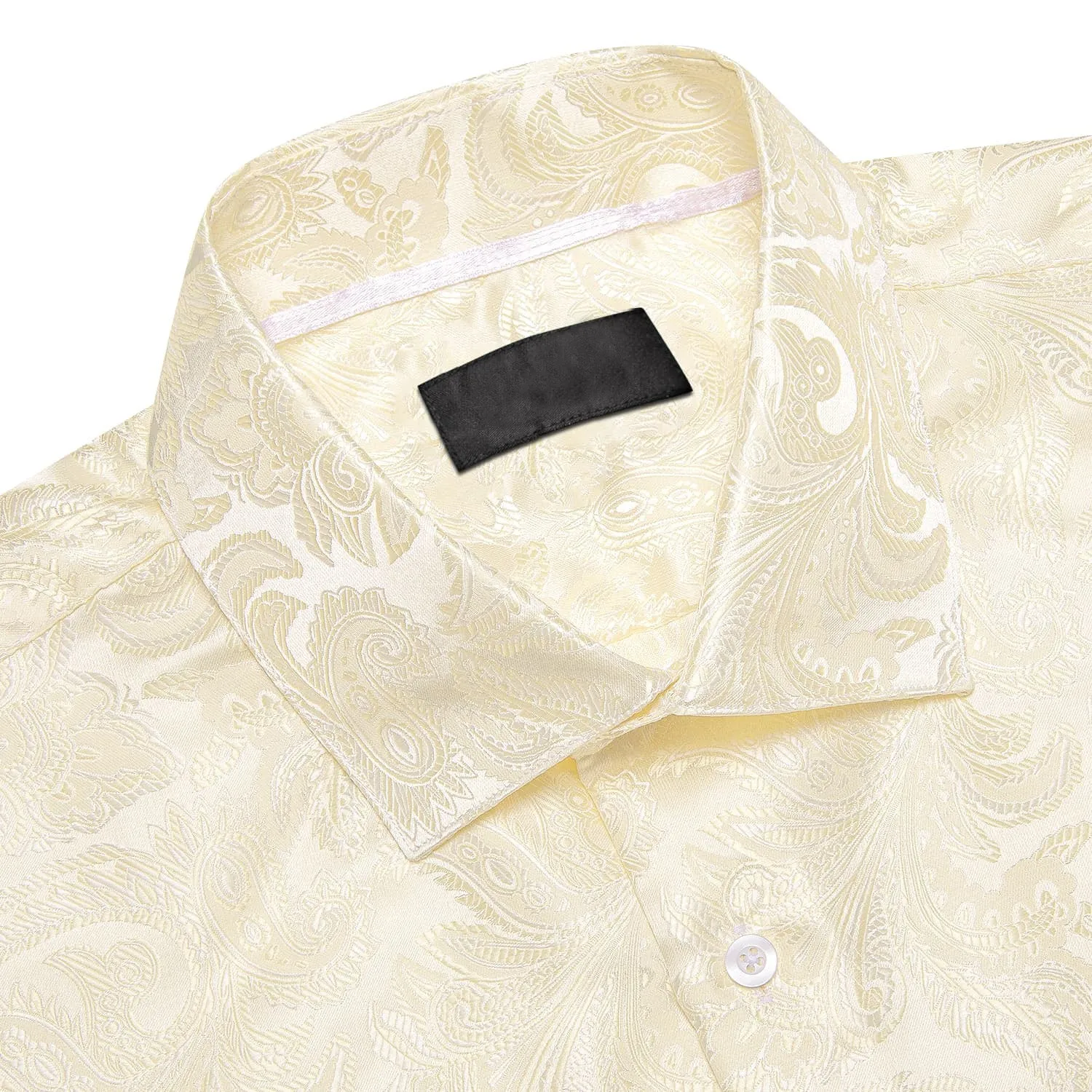 Ties2you Mens Shirt Linen White Floral Silk Button Down Long Sleeve Shirt