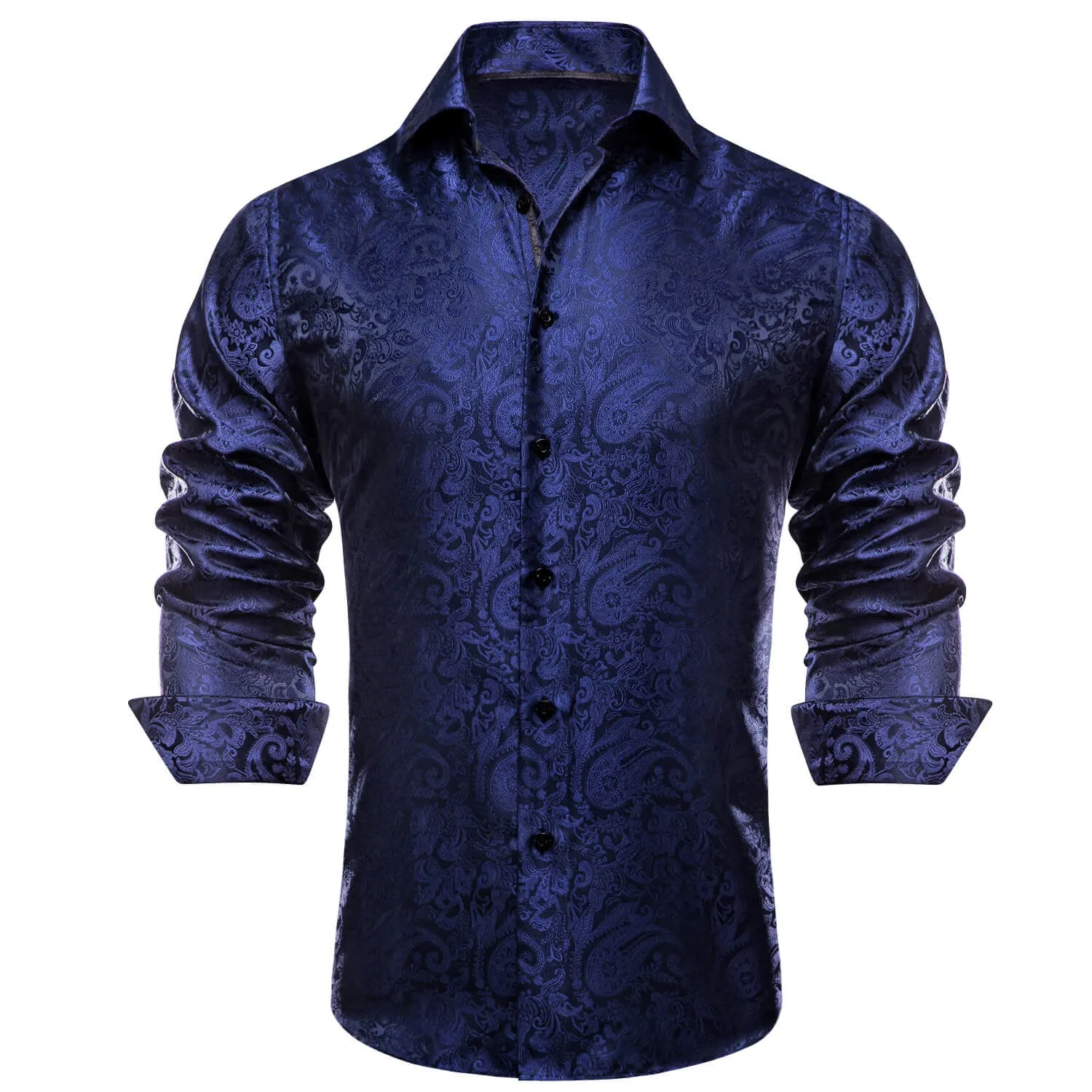 Ties2you Men's Shirt Navy Blue Paisley Silk Long Sleeve Dress Shirt