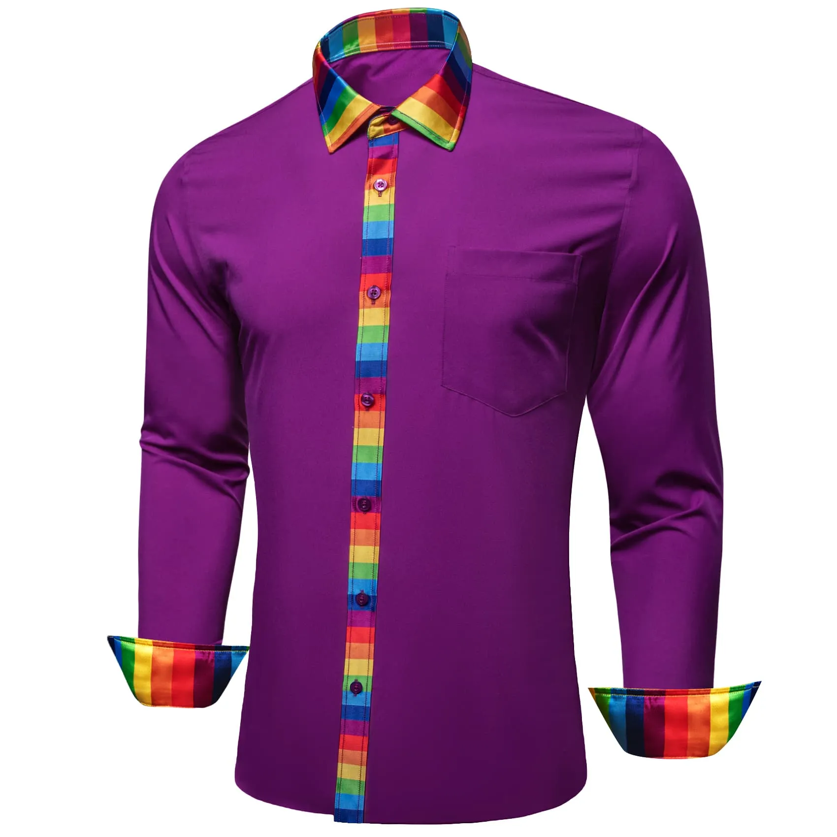 Ties2you Work Shirt Patriarch Purple Colorful Splicing Long Sleeve Silk Mens Button Up Shirt