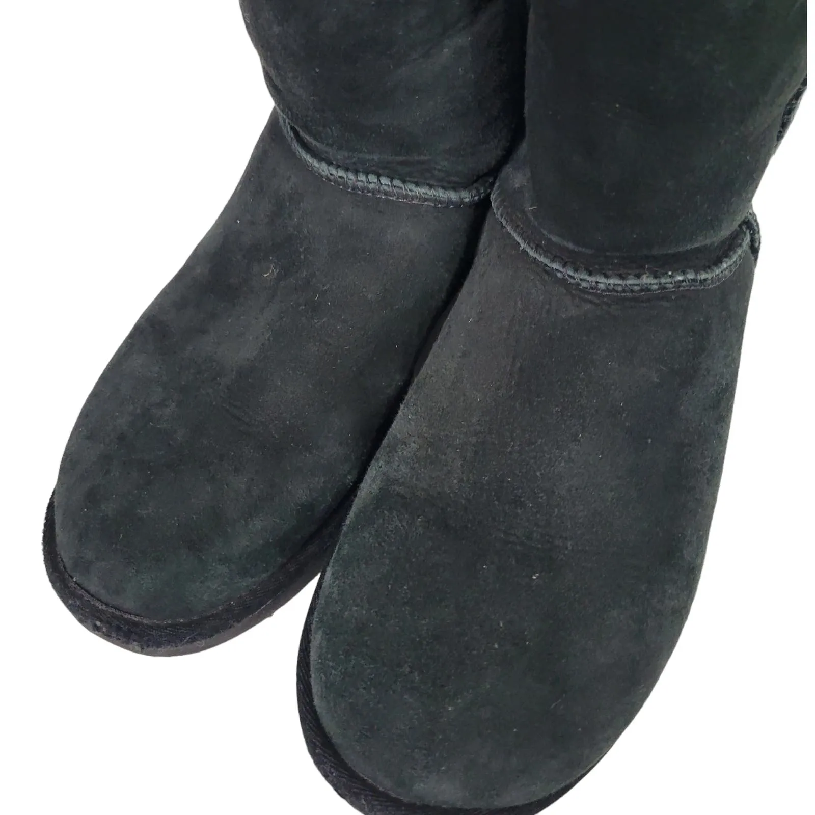 UGG Classic Short Boots Black Suede Shearling Sheepskin Fur Flat Comfort Size 8