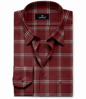 Vegas - Maroon with Peach Checked Shirts For Mens | Ariser