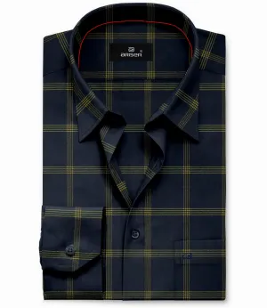 Vegas - Navy Blue with Yellow Checked Shirts For Mens | Ariser