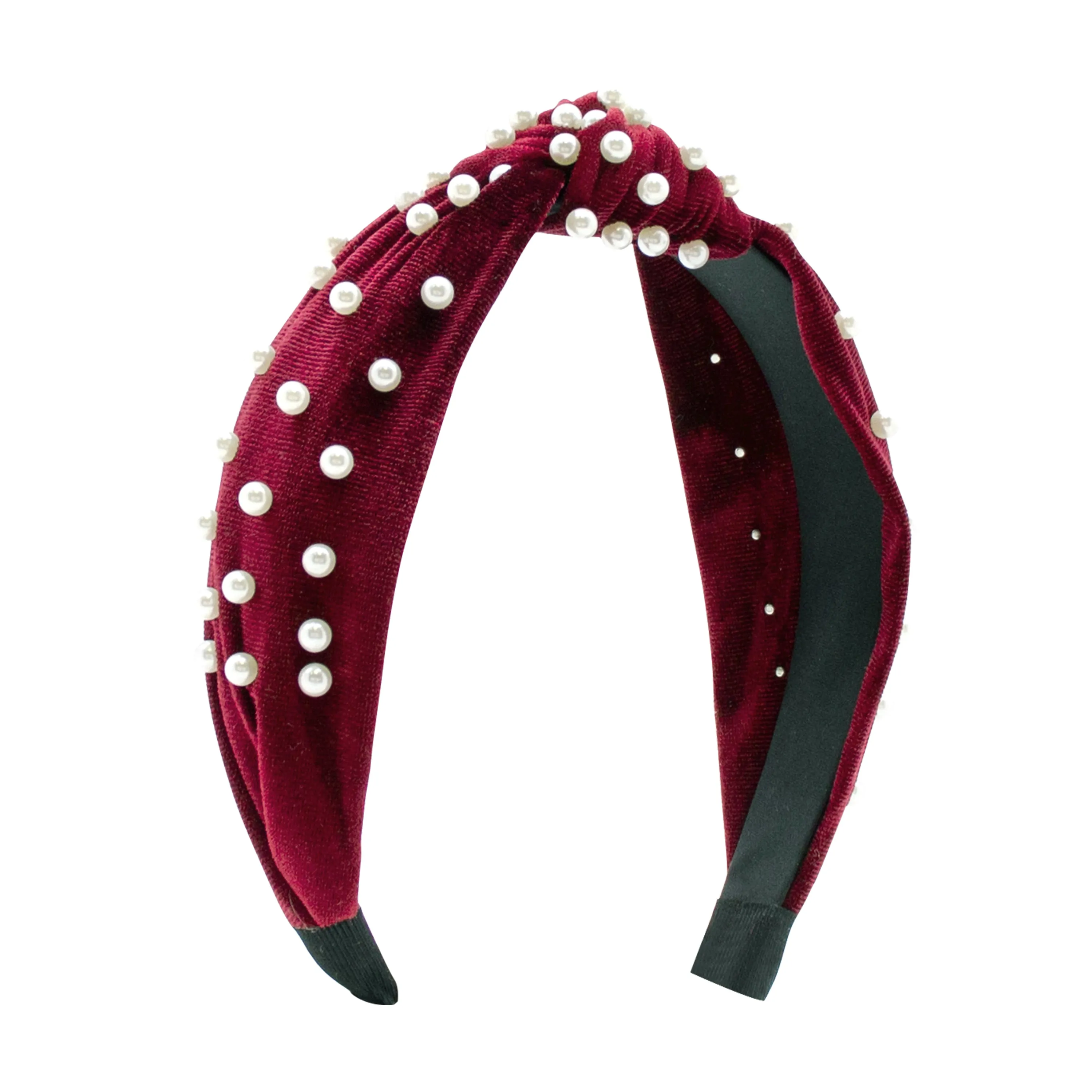 Velvet Wrapped Knotted Headband w/Pearls