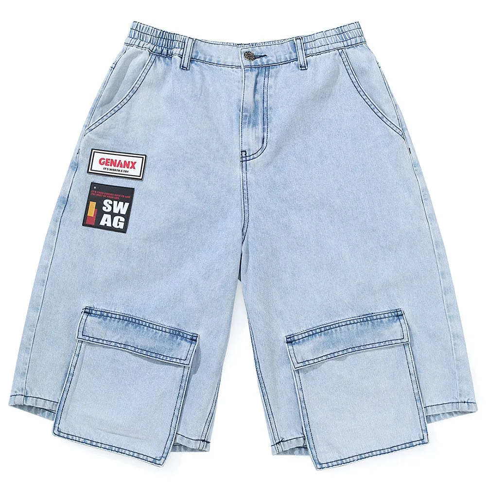 Vintage Denim Blue Straight Cargo Shorts