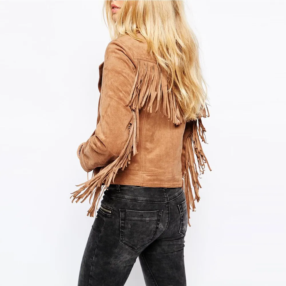 Vintage Ethnic Fringed Faux Leather Jacket.