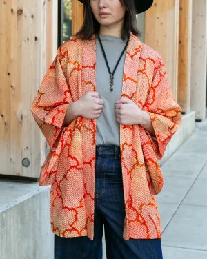 Vintage Haori Jacket, Full Shibori, Orange Trees and Petal Lining