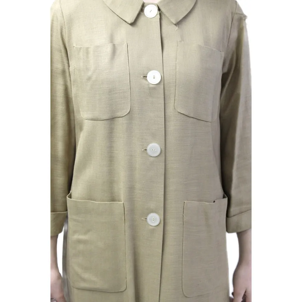 Vintage Jerry Gilden Spectator Linen Coat Dress Spring Button Front 1950s S/M Belt Back