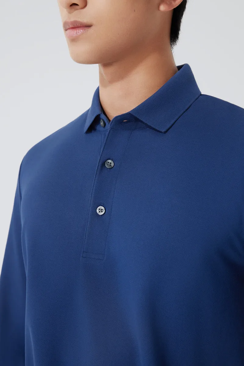 VISDRY™ Pique Long Sleeve Polo | Blue NYE073