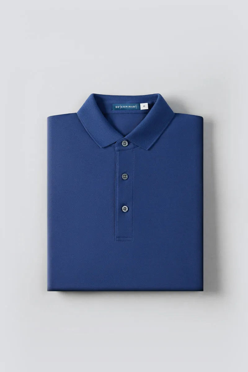 VISDRY™ Pique Long Sleeve Polo | Blue NYE073