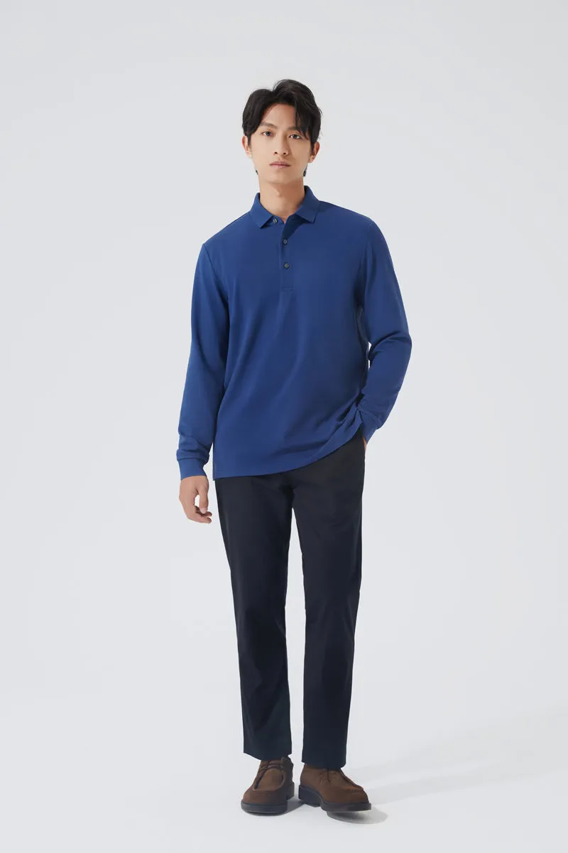 VISDRY™ Pique Long Sleeve Polo | Blue NYE073