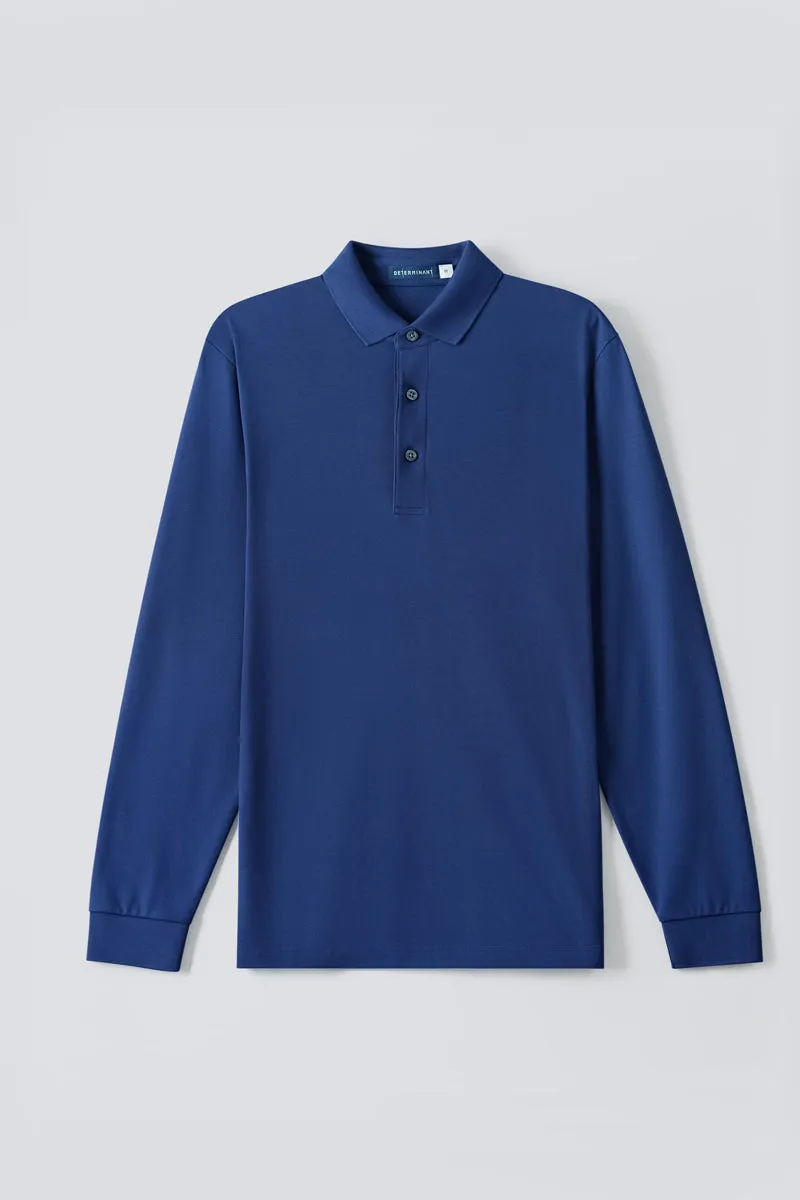 VISDRY™ Pique Long Sleeve Polo | Blue NYE073