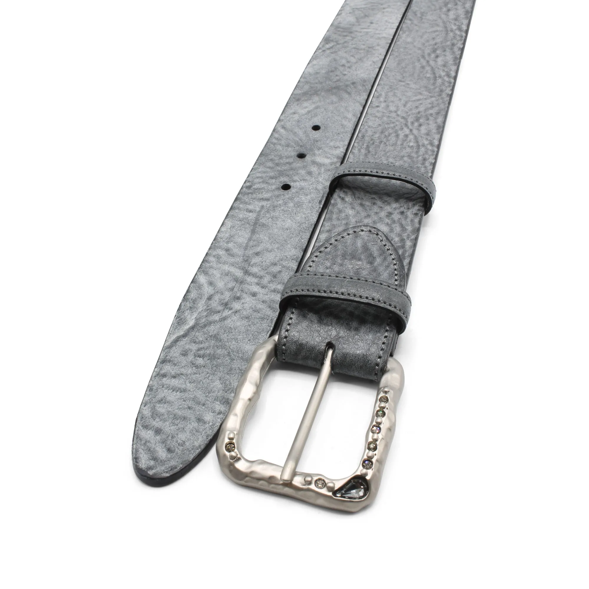 WeatheredCharcoal Grant Hammered Crystal Prong Belt