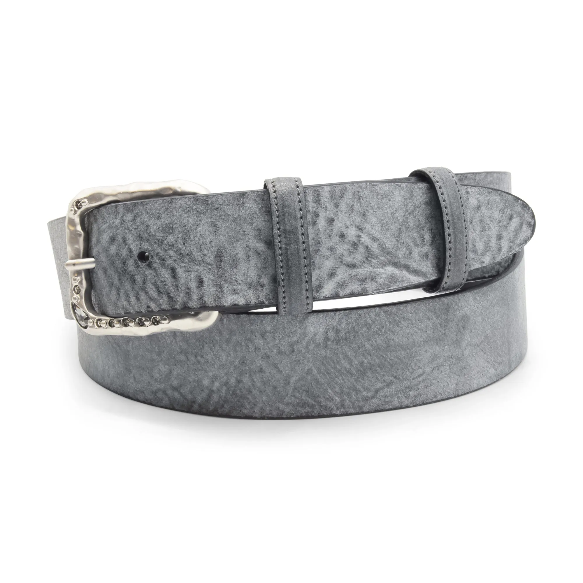 WeatheredCharcoal Grant Hammered Crystal Prong Belt