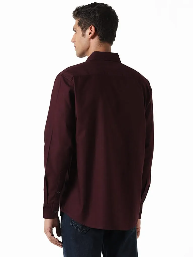 WES Casuals Solid Wine Relaxed-Fit Shirt