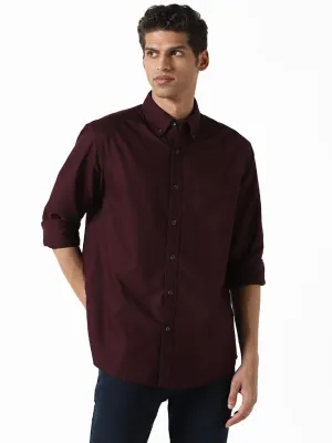 WES Casuals Solid Wine Relaxed-Fit Shirt