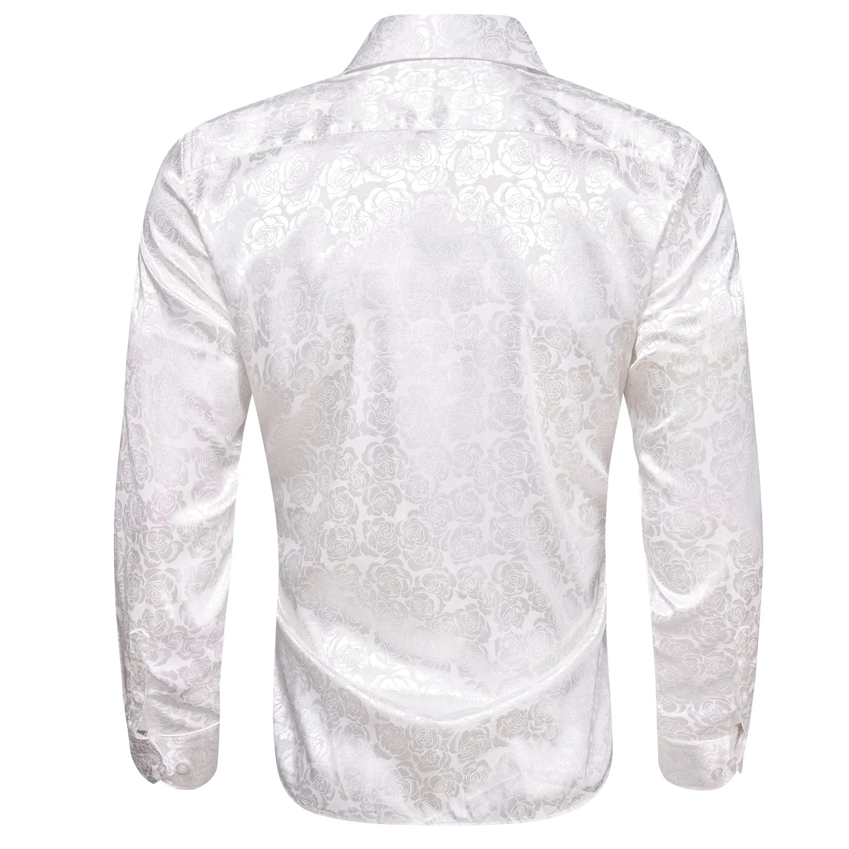 White Floral Rose Silk Men's Long Sleeve Shirt