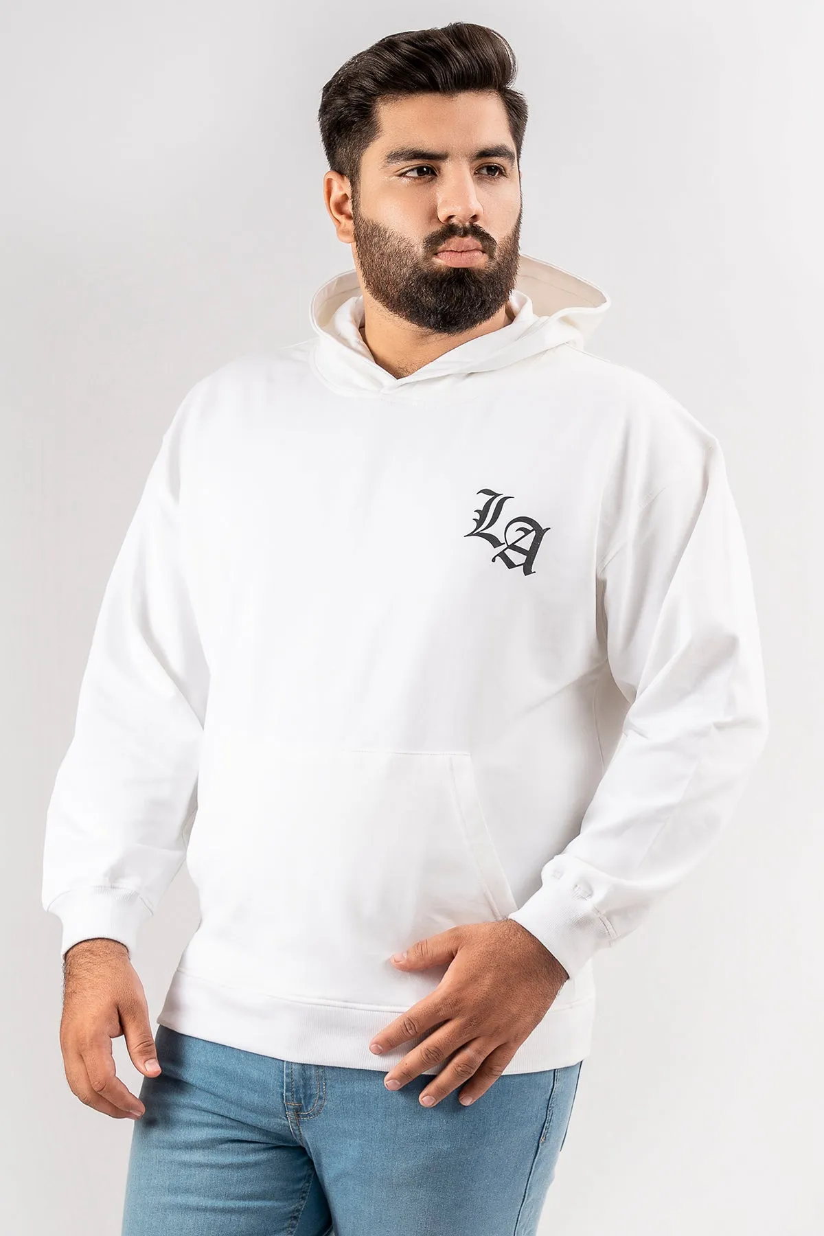 White LA Loose Fit Graphic Hoodie (Plus Size) - S24 - MH0096P