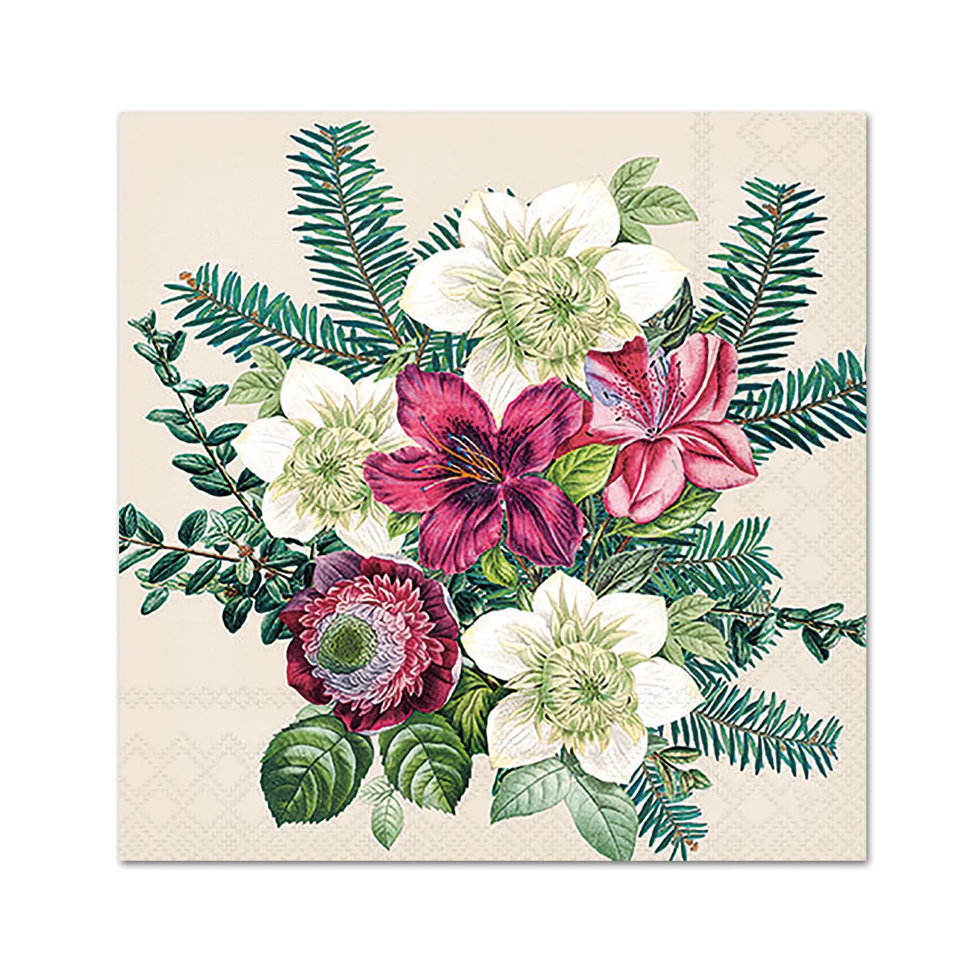 Winter Floral Cream Paper Beverage Napkins