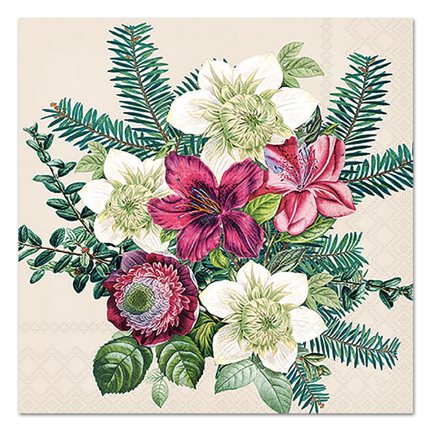 Winter Floral Cream Paper Luncheon Napkins